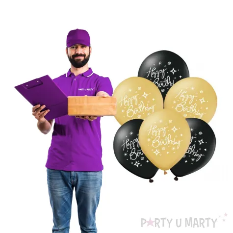 balony happy birthday zloto czarne partypal 12 6 szt