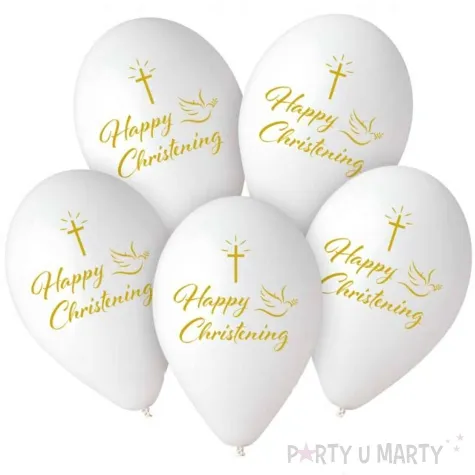 balony happy christening krzyz i golebica bialy 13 5 szt