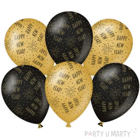 balony happy new year classy party czarno zlote metalic 12 pd party 6 szt