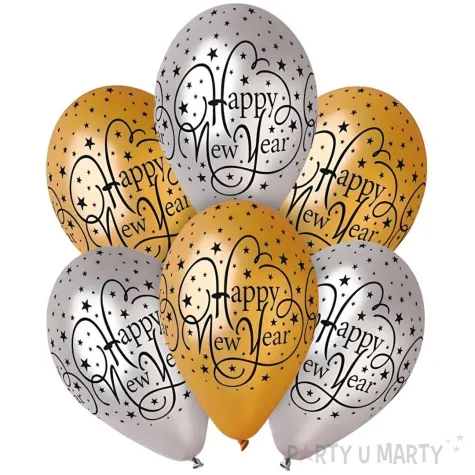balony happy new year gemar gold silver 12 6 szt