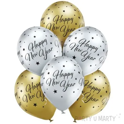 balony happy new year srebrno zlote belbal 12 6 szt