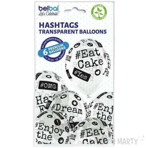 balony hashtag przezroczyste belbal 12 6 szt