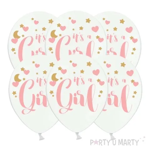 balony its a girl serca i gwiazdki pastel bialy strong baloons 12 6 szt