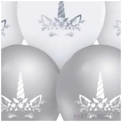 balony jednorozce bialo srebrne pastel godan 12 5 szt