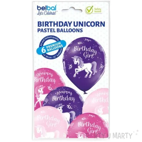 balony jednorozec birthday pastel mix belbal 12 6 szt