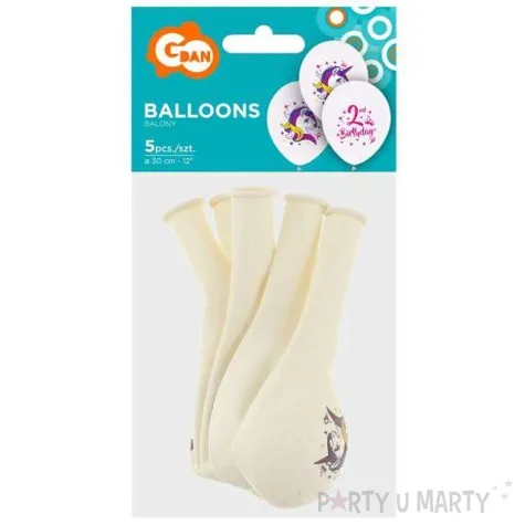 balony jednorozec na 2 urodziny pastel bialy godan 12 5 szt