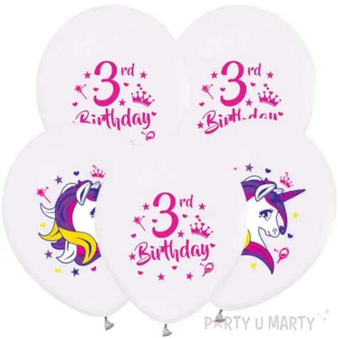 balony jednorozec na 3 urodziny pastel bialy godan 12 5 szt