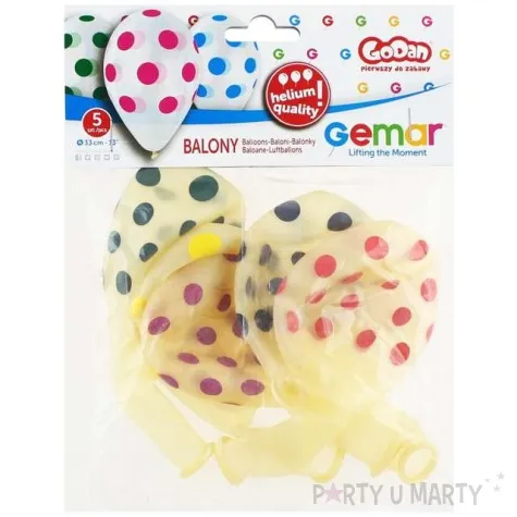 balony kolorowe grochy transparentne gemar 13 5 szt