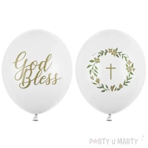balony komunia swieta god bless zloty krzyz bialo zlote partydeco 12 50 szt
