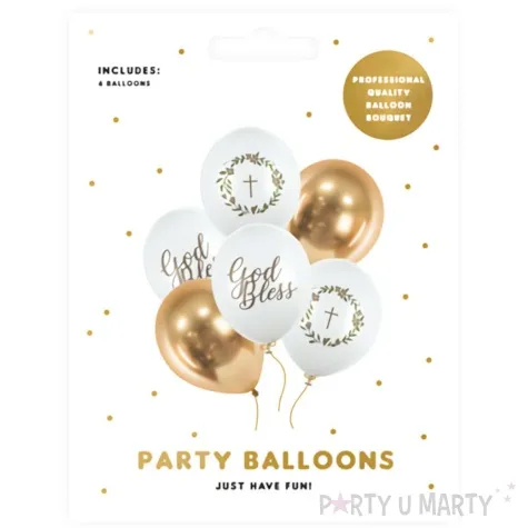 balony komunia swieta god bless zloty krzyz bialo zlote partydeco 12 6 szt