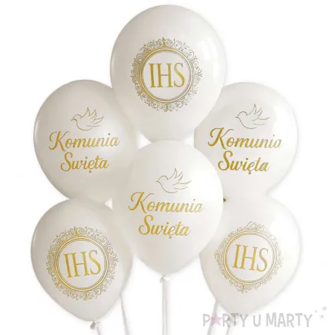 balony komunia swieta golabek i ihs w ornamencie bialy 12 6 szt