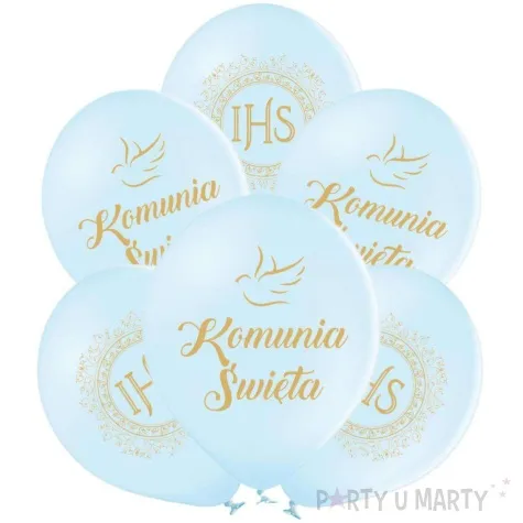 balony komunia swieta golabek i ihs w ornamencie blekitny 12 6 szt