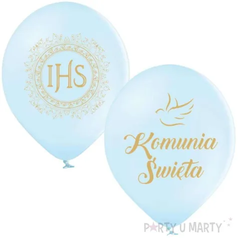 balony komunia swieta golabek i ihs w ornamencie blekitny 12 6 szt
