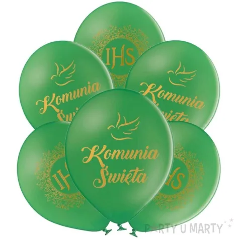balony komunia swieta golabek i ihs w ornamencie zielony 12 6 szt