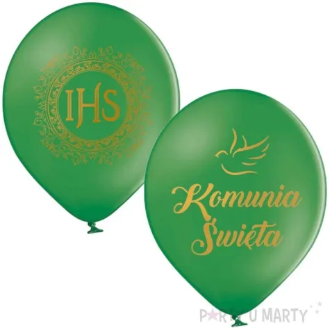 balony komunia swieta golabek i ihs w ornamencie zielony 12 6 szt