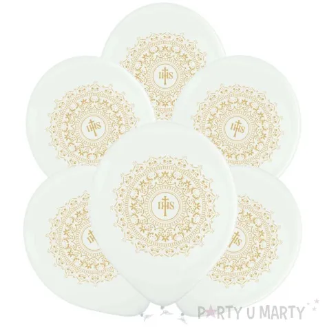 balony komunia swieta ihs w ornamencie bialy 12 6 szt