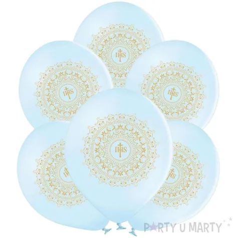 balony komunia swieta ihs w ornamencie blekitny 12 6 szt