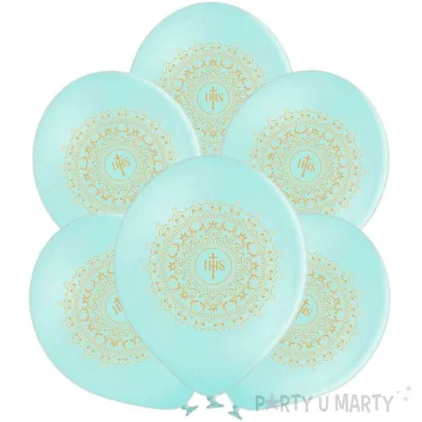 balony komunia swieta ihs w ornamencie mietowy 12 6 szt
