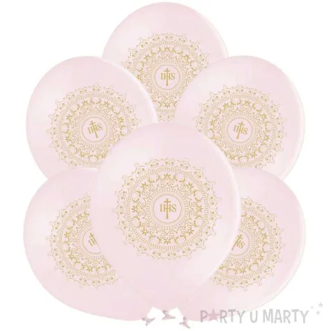 balony komunia swieta ihs w ornamencie rozowy jasny 12 6 szt