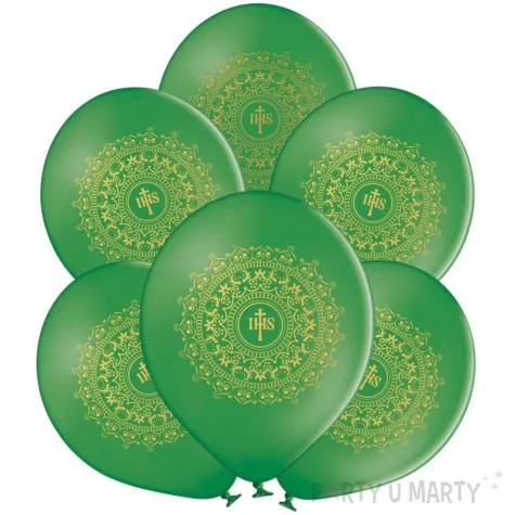 balony komunia swieta ihs w ornamencie zielony 12 6 szt