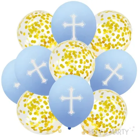 balony komunia swieta krzyze i konfetti niebieski jix 12 10 szt