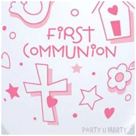 balony komunia symbole bialo rozowe pastel qualatex 11 25 szt