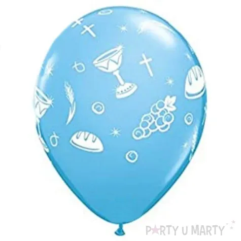 balony komunia symbole blekitne pastel qualatex 11 25 szt