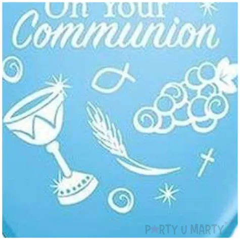 balony komunia symbole niebieskie pastel qualatex 11 25 szt