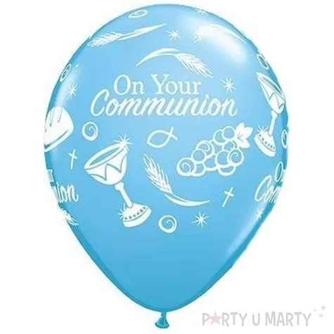 balony komunia symbole niebieskie pastel qualatex 11 25 szt