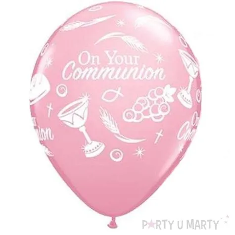 balony komunia symbole rozowe pastel qualatex 11 25 szt
