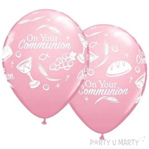 balony komunia symbole rozowe pastel qualatex 11 25 szt