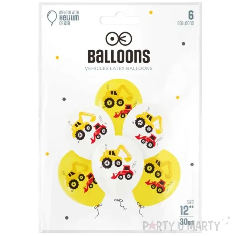 balony koparka i spychacz budowa bialo zolty partypal 12 6 szt