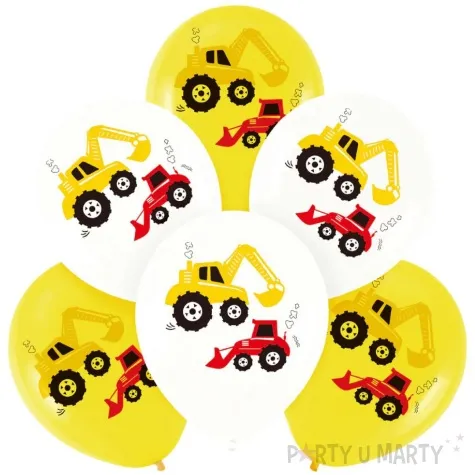 balony koparka i spychacz budowa bialo zolty partypal 12 6 szt