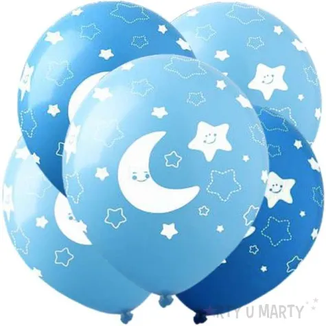balony ksiezyc i gwiazdki niebieskie show 12 5 szt
