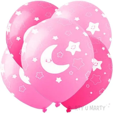 balony ksiezyc i gwiazdki rozowe show 12 5 szt