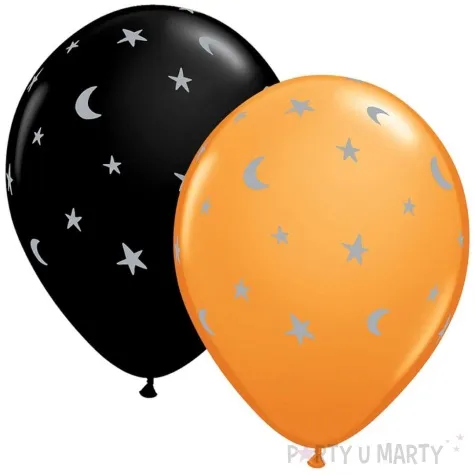 balony ksiezyce i gwiazdy halloween czarno pomaranczowy qualatex 11 25 szt