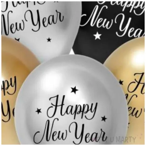 balony lateksowe happy new year beauty and charm zloty srebrny czarny
