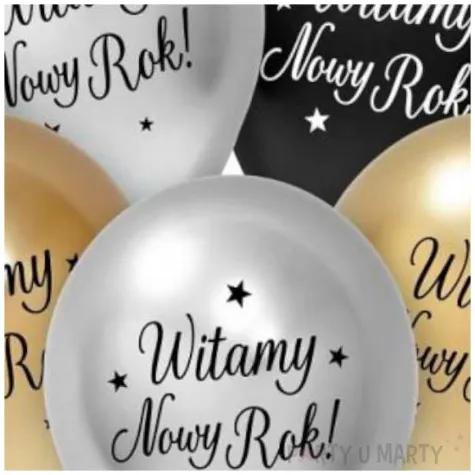 balony lateksowe witamy nowy rok beauty and charm zloty srebrny czarny