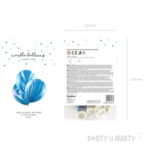 balony marmur niebieski partydeco 12 6 szt