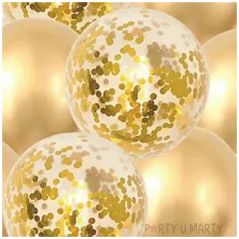 balony metaliczny zestaw z tasma zlote konfetti partypal 12 10 szt