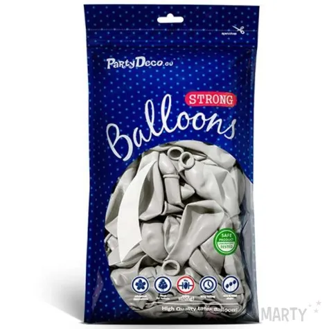 balony metallic srebrny jasny 9 strong 100 szt