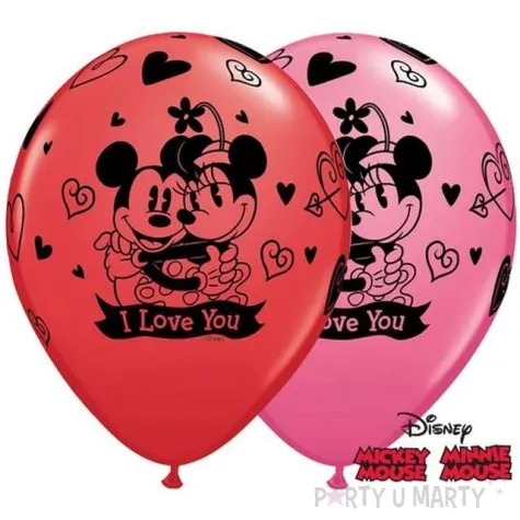 balony mickey i minnie love czerwony rozowy pastel qualatex 11 25 szt