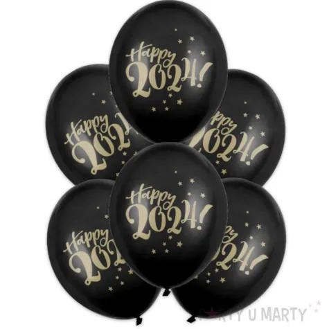 balony nowy rok happy 2024 czarny partydeco 12 6 szt