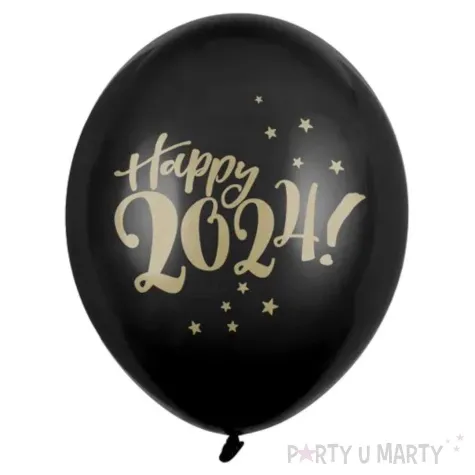 balony nowy rok happy 2024 czarny partydeco 12 6 szt
