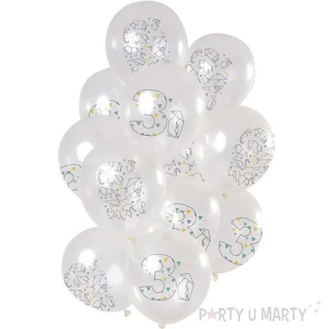 balony origami 3 urodziny transparentne folat 12 12 szt