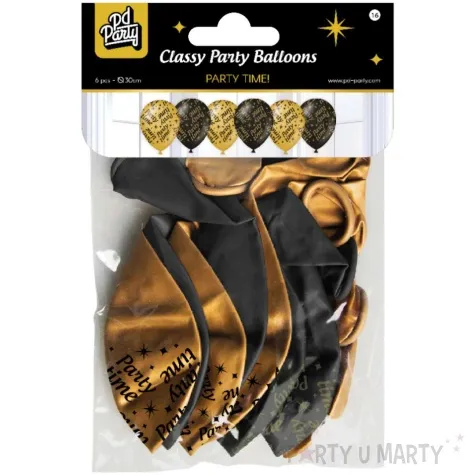 balony party time classy party czarno zlote metalic 12 pd party 6 szt