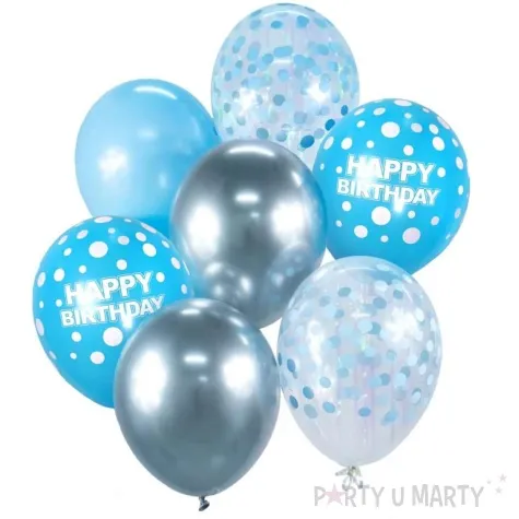 balony pastel metalik crystal mix happy birthday niebieski srebrny godan 12 7 szt