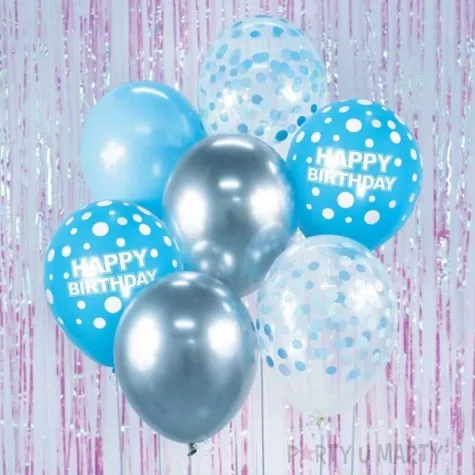 balony pastel metalik crystal mix happy birthday niebieski srebrny godan 12 7 szt