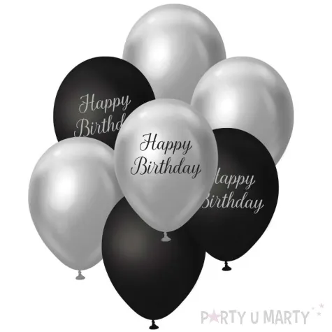 balony pastel metalik mix happy birthday srebrny czarny godan 12 7 szt