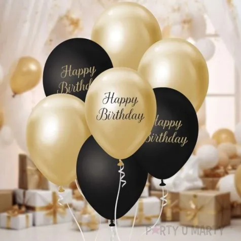 balony pastel metalik mix happy birthday zloty czarny godan 12 7 szt